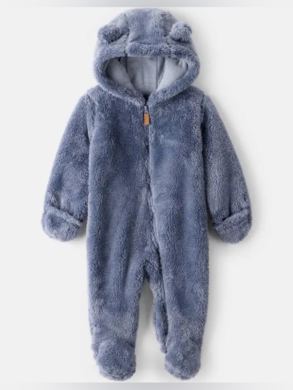 Cozy Blue Teddy Sherpa Fleece One-Piece Zipper Bunting Suit for Infants